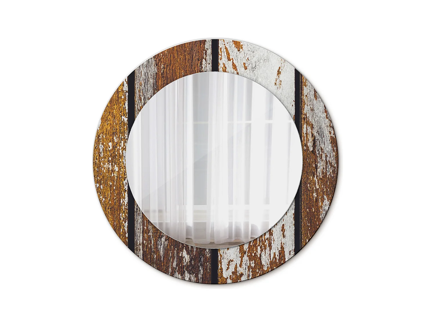 Runder dekorativer Spiegel - Dunkles Vintage-Holz - 50 cm