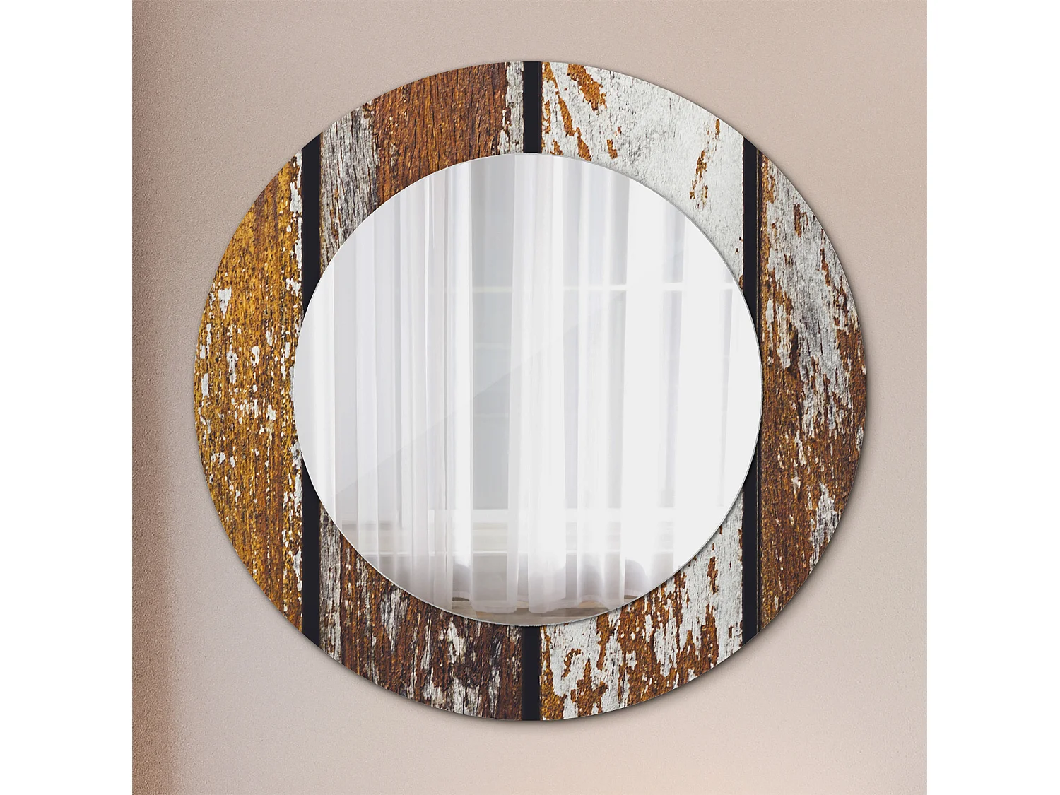 Runder dekorativer Spiegel - Dunkles Vintage-Holz - 50 cm