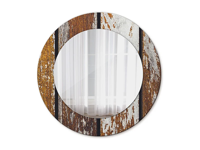 Runder dekorativer Spiegel - Dunkles Vintage-Holz - 50 cm