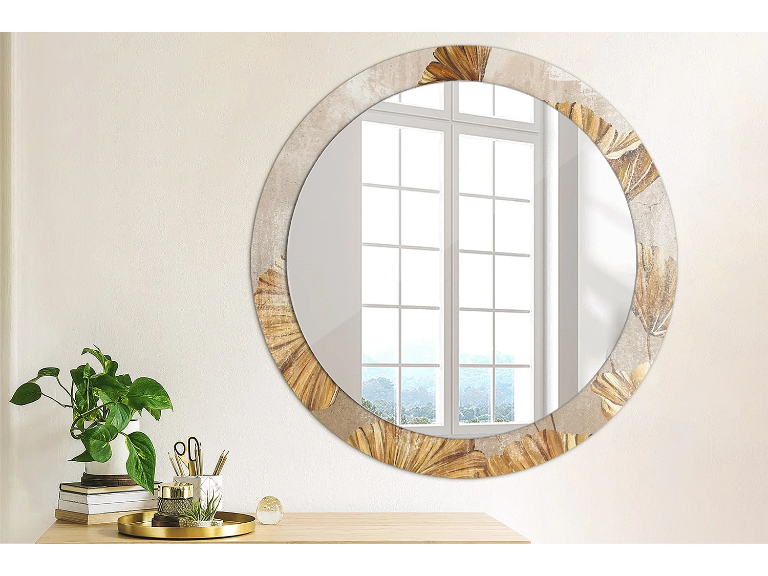 Miroir rond décoratif - Feuilles de Bohème - 80 cm