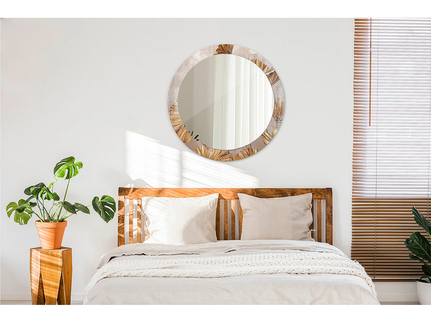 Miroir rond décoratif - Feuilles de Bohème - 80 cm