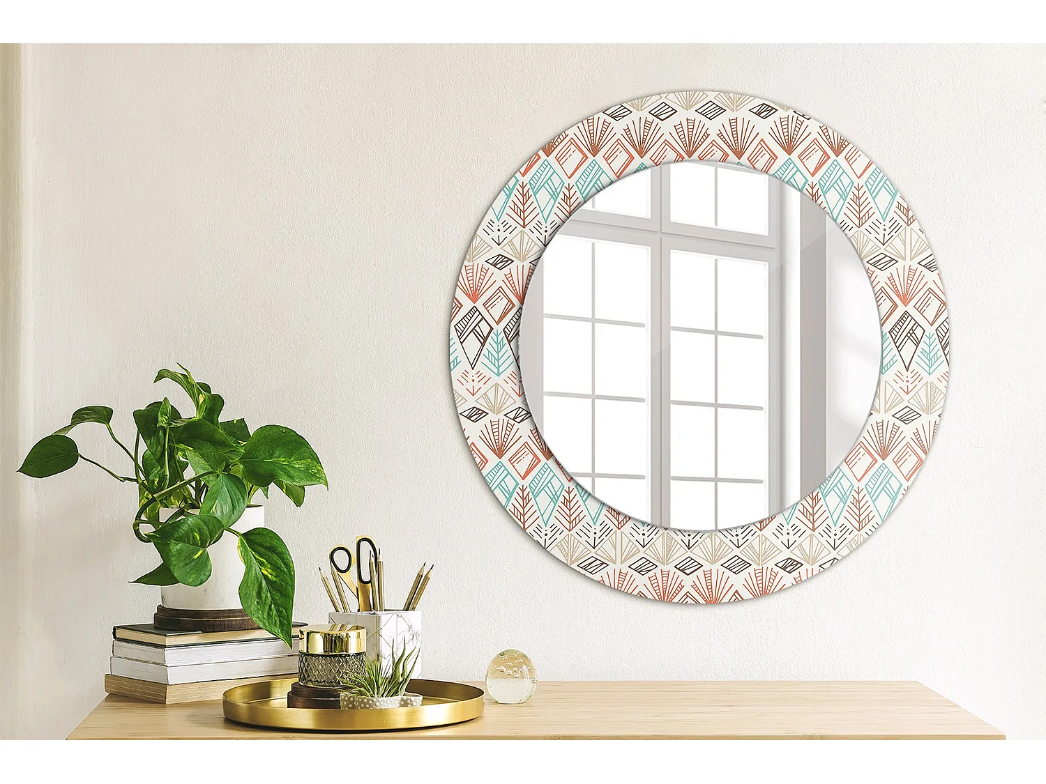Decoratieve ronde spiegel - etnisch motief - 50 cm