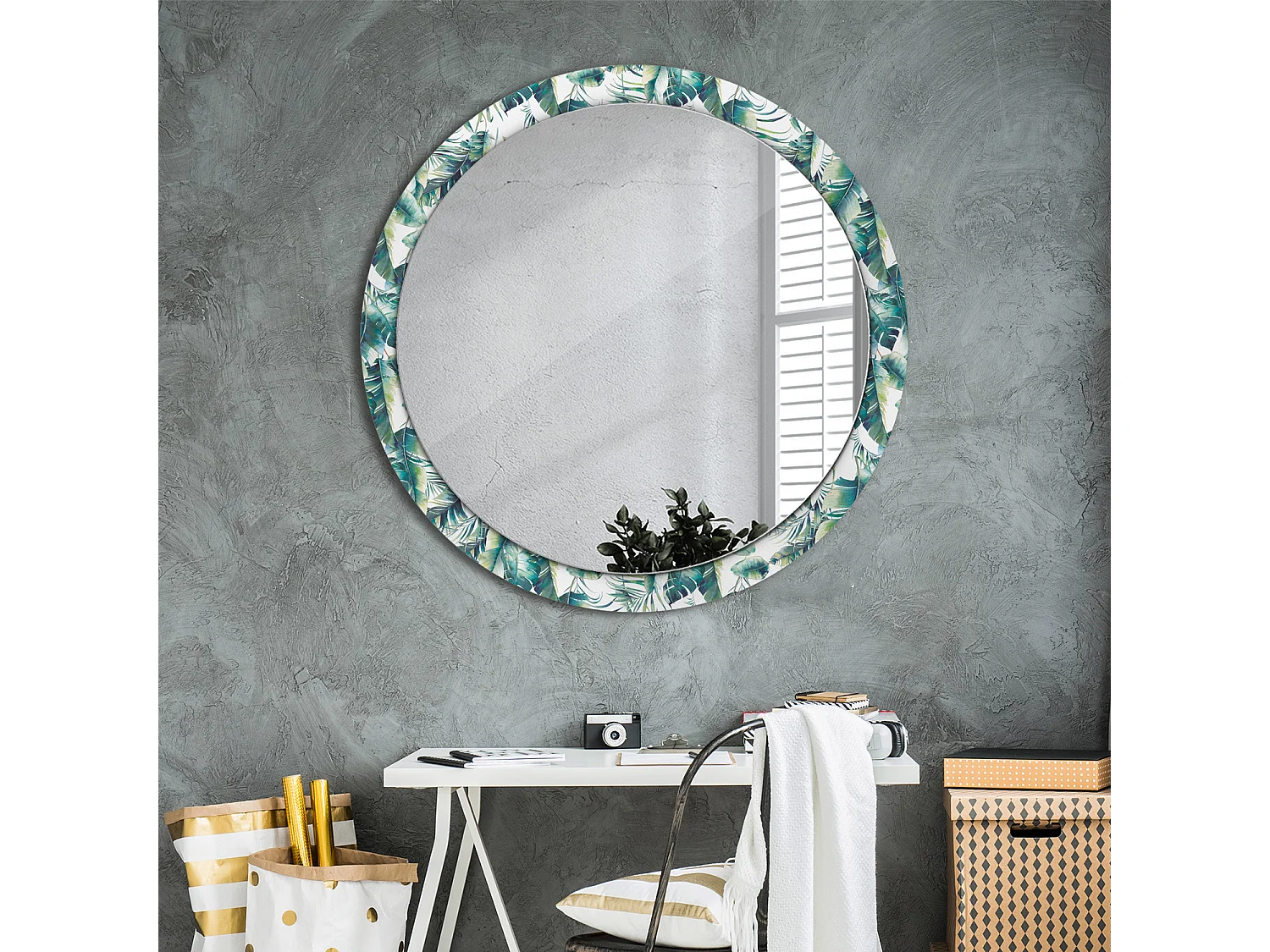 Ronde decoratieve spiegel - bladeren - 100 cm