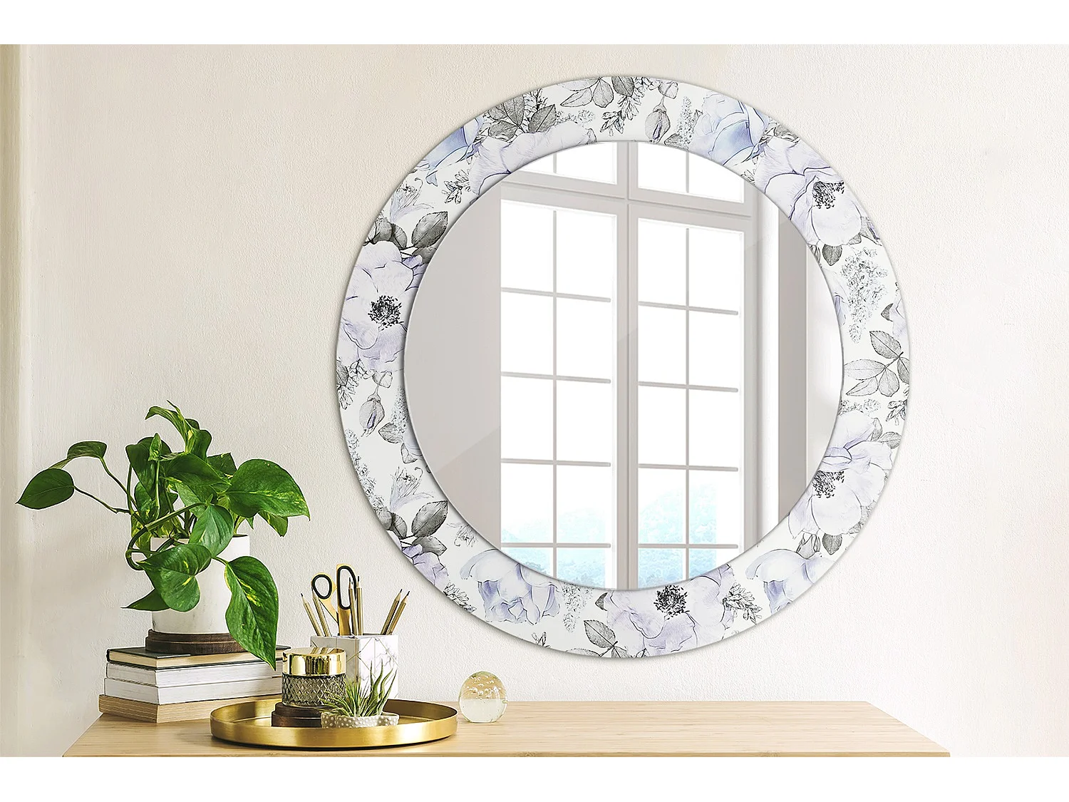 Specchio rotondo decorativo - Rose blu - 60 cm