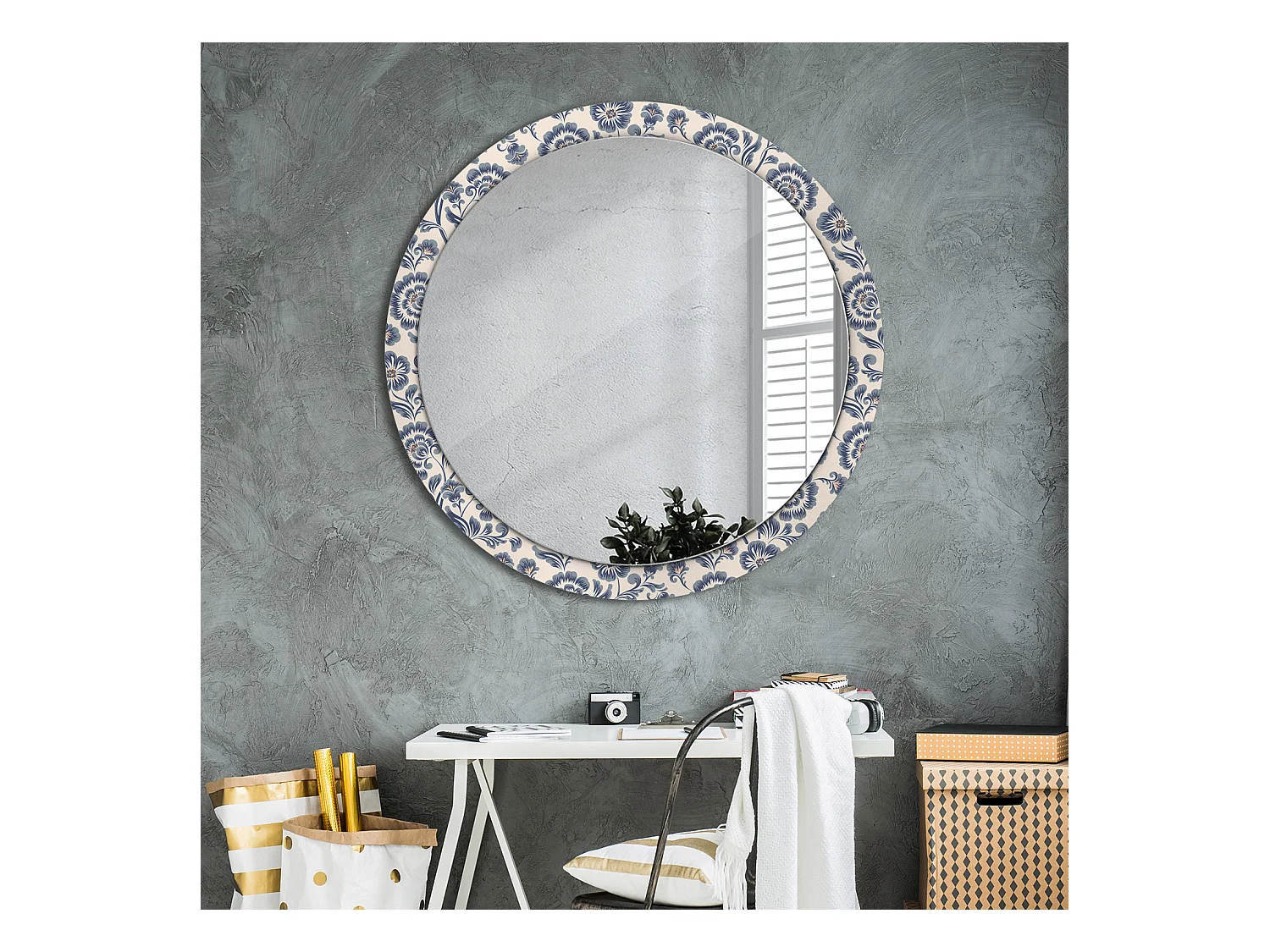 Ronde decoratieve spiegel - bloemenprint - 100 cm