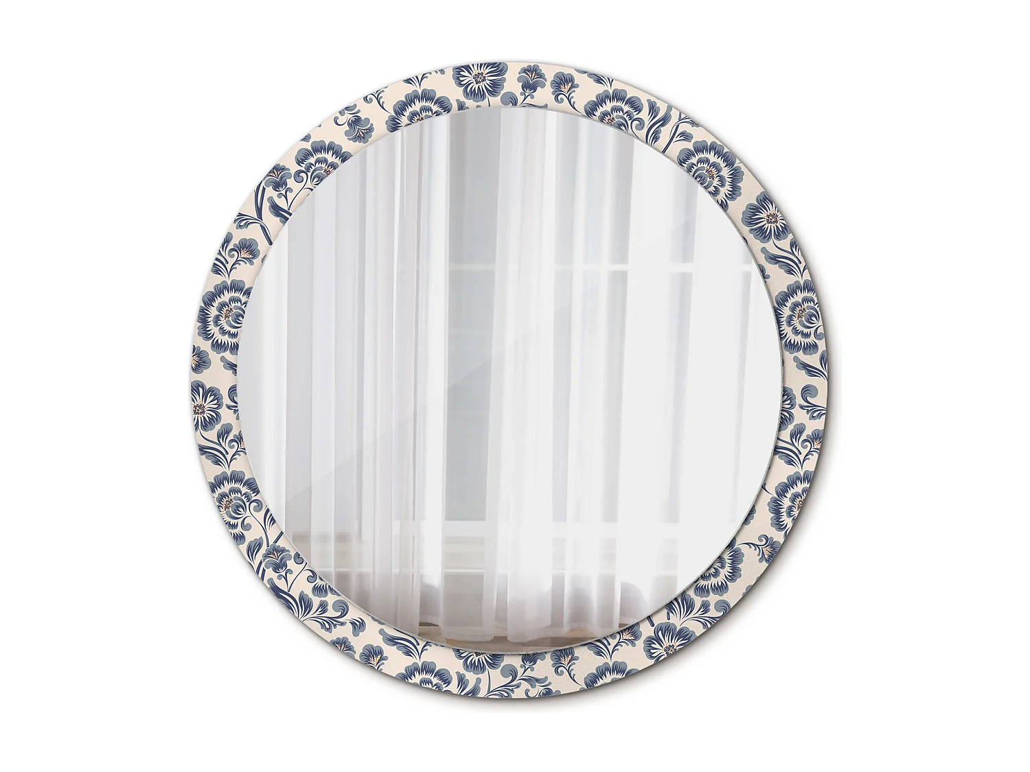 Runder dekorativer Spiegel - Blumendruck - 100 cm