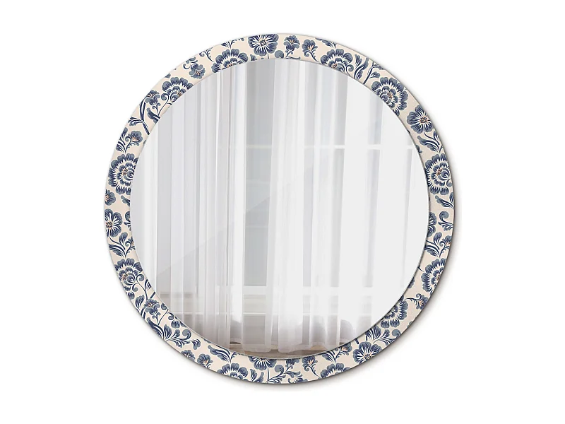 Runder dekorativer Spiegel - Blumendruck - 100 cm
