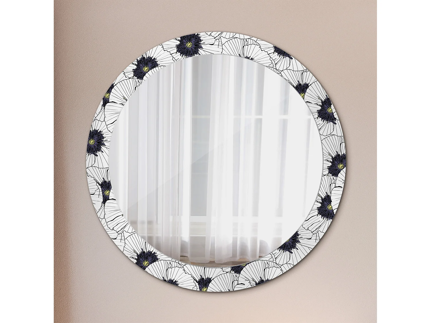 Decoratieve ronde spiegel - bloemige compositie - 80 cm