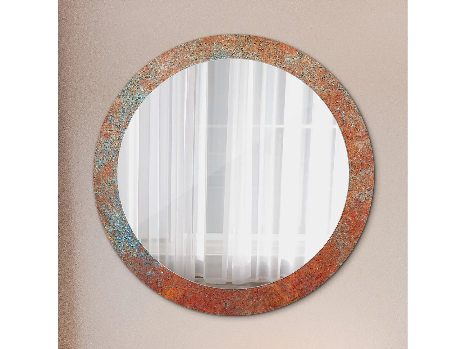 Miroir rond décoratif - Métal rouille - 80 cm