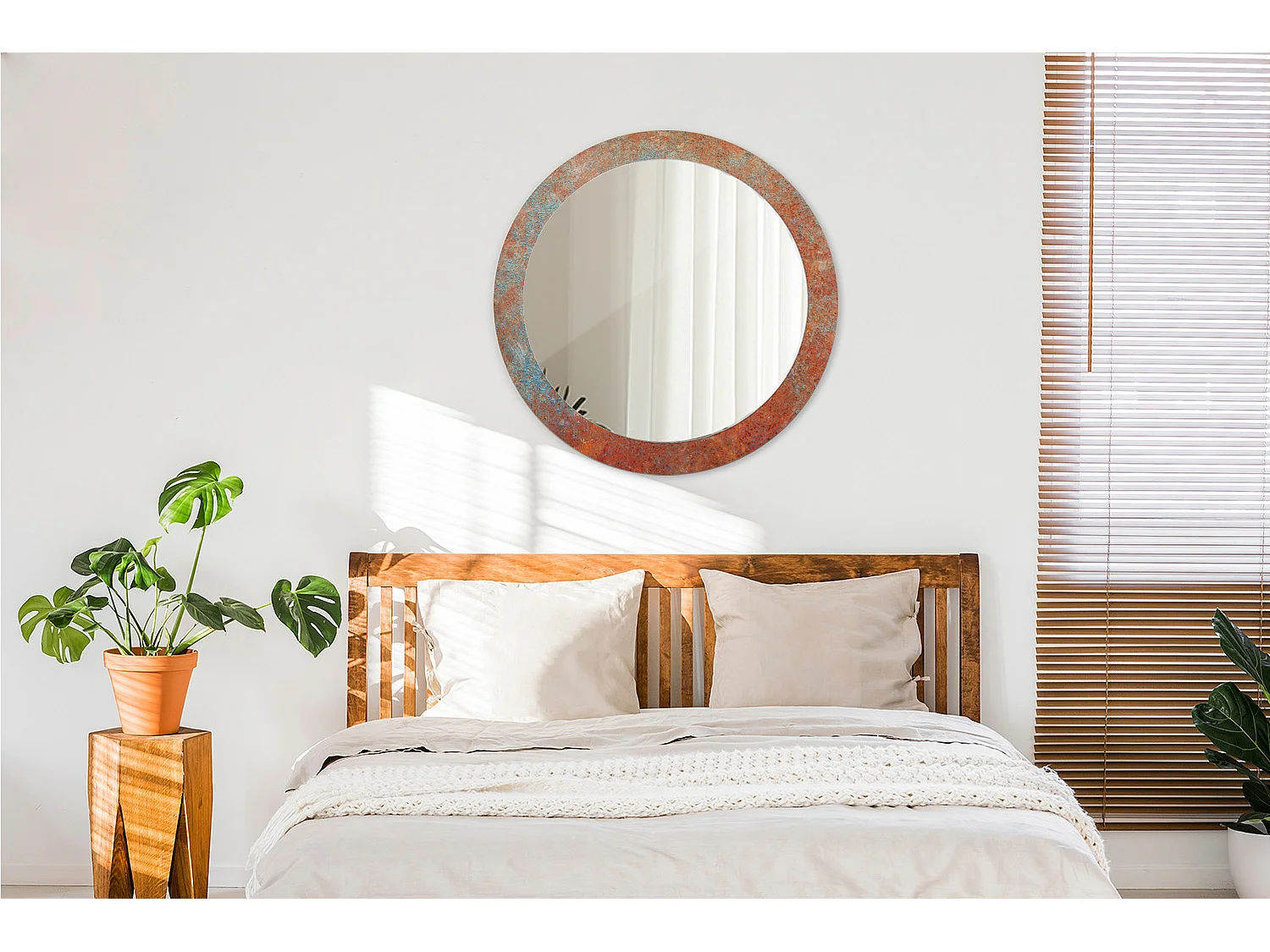 Miroir rond décoratif - Métal rouille - 80 cm