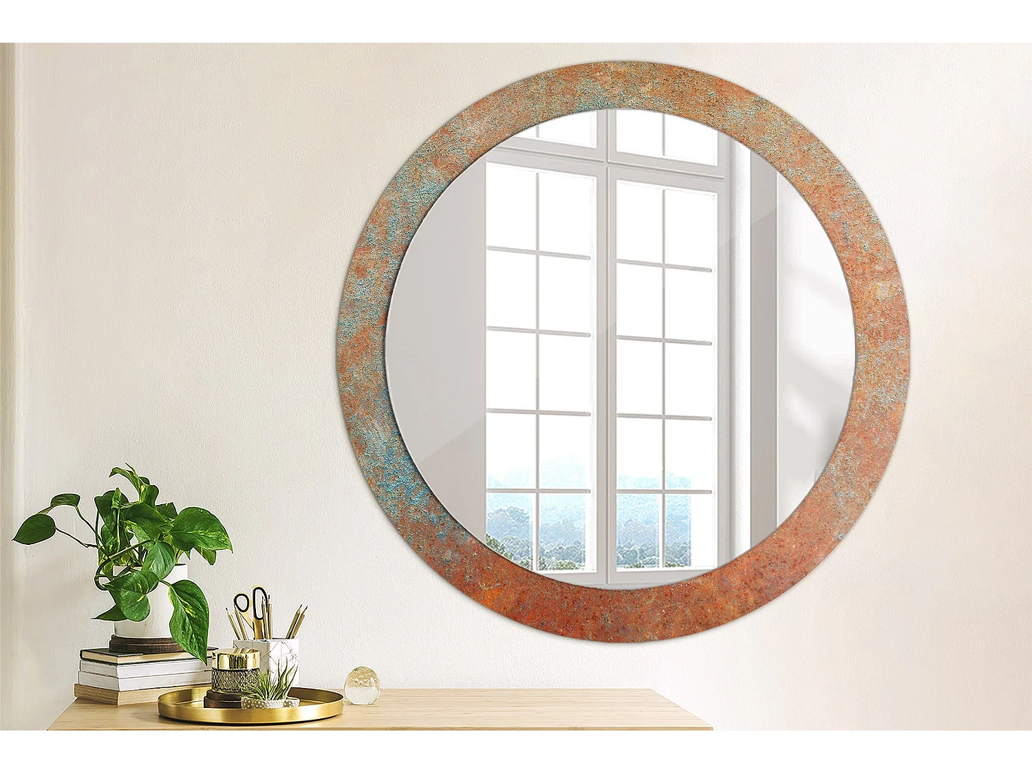 Miroir rond décoratif - Métal rouille - 80 cm