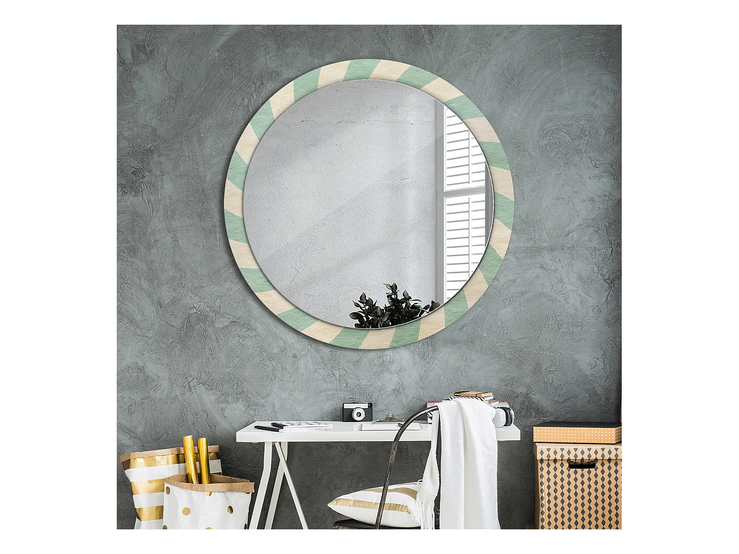 Miroir rond décoratif - Motif rétro pastel - 100 cm