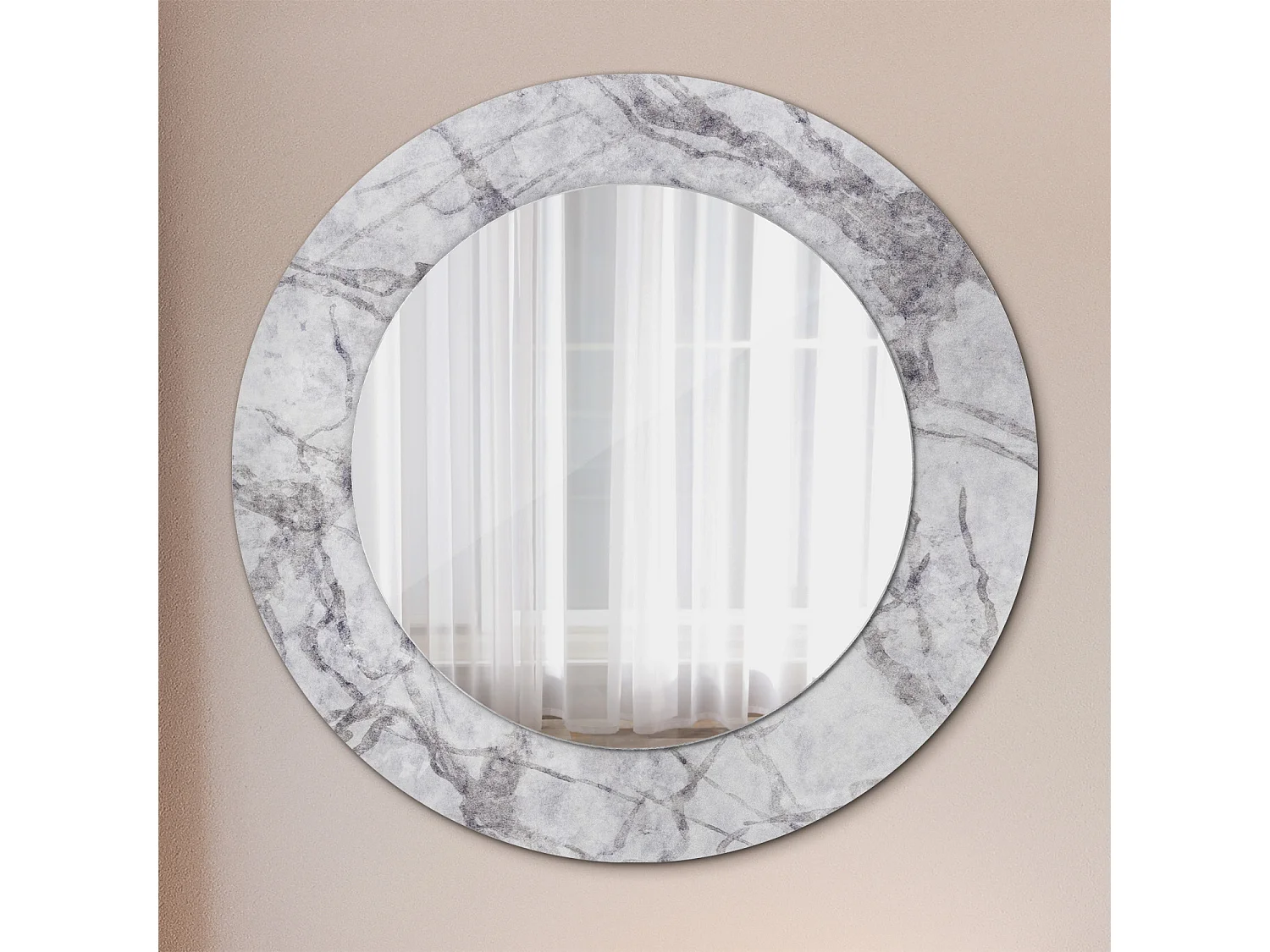 Miroir rond décoratif - Marbre blanc - 50 cm