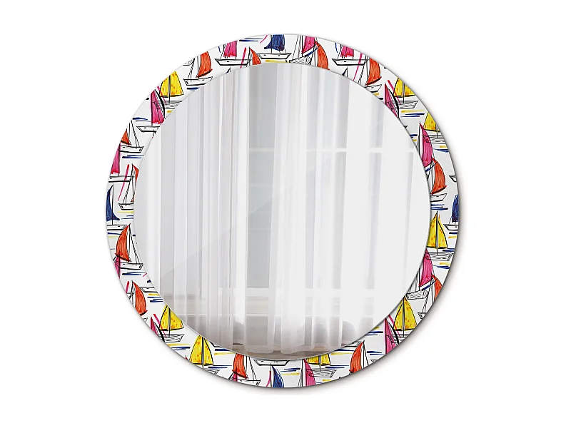 Miroir rond décoratif - Bateaux colorés - 90 cm