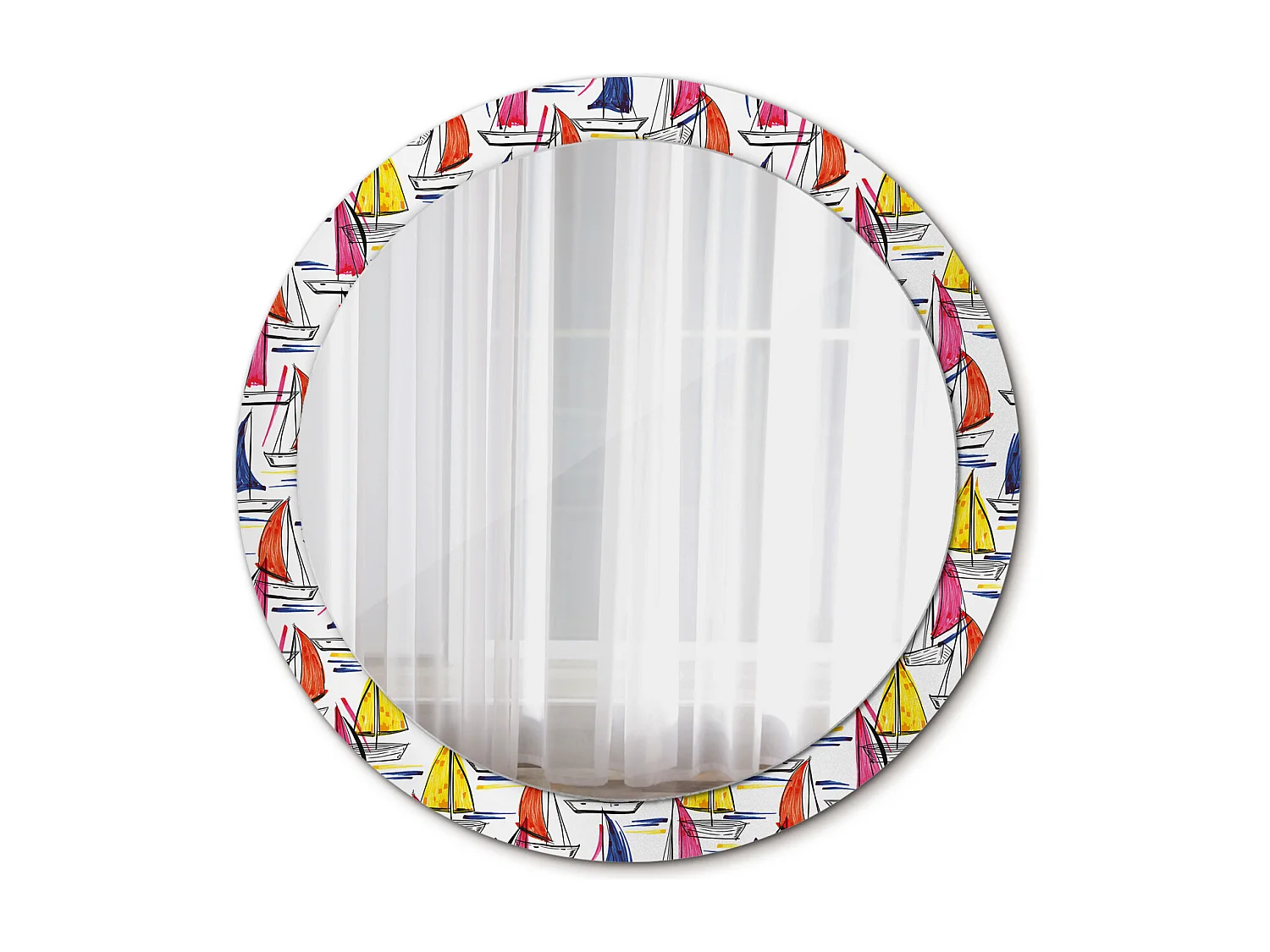 Miroir rond décoratif - Bateaux colorés - 90 cm