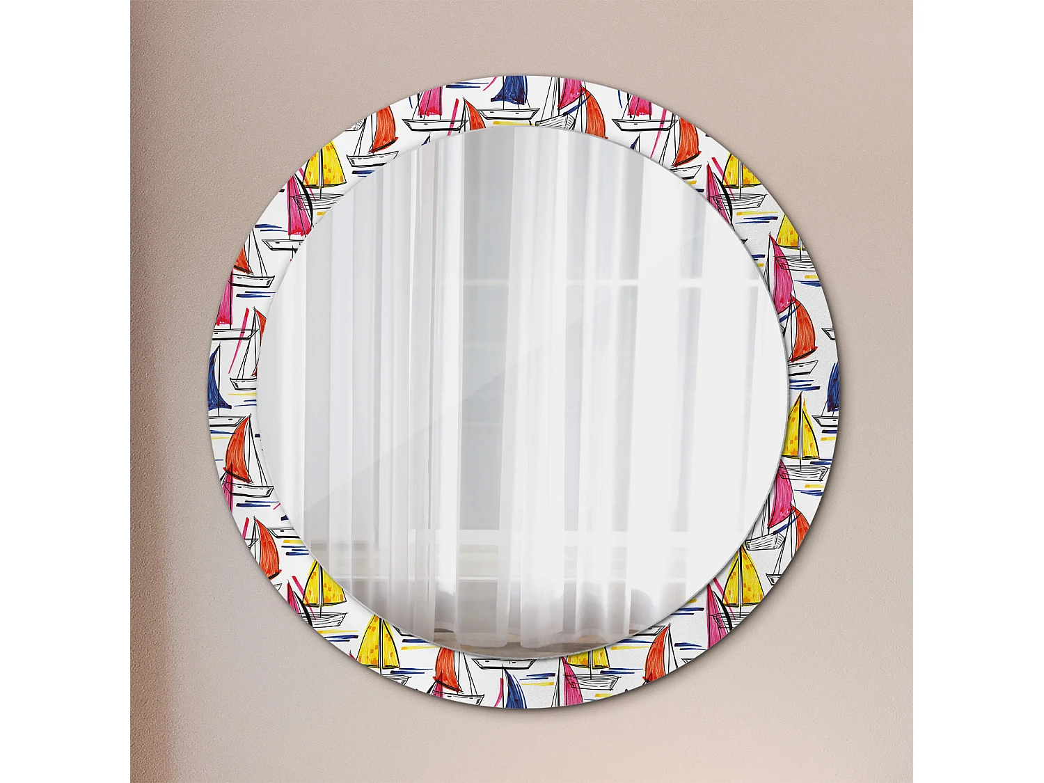 Miroir rond décoratif - Bateaux colorés - 90 cm