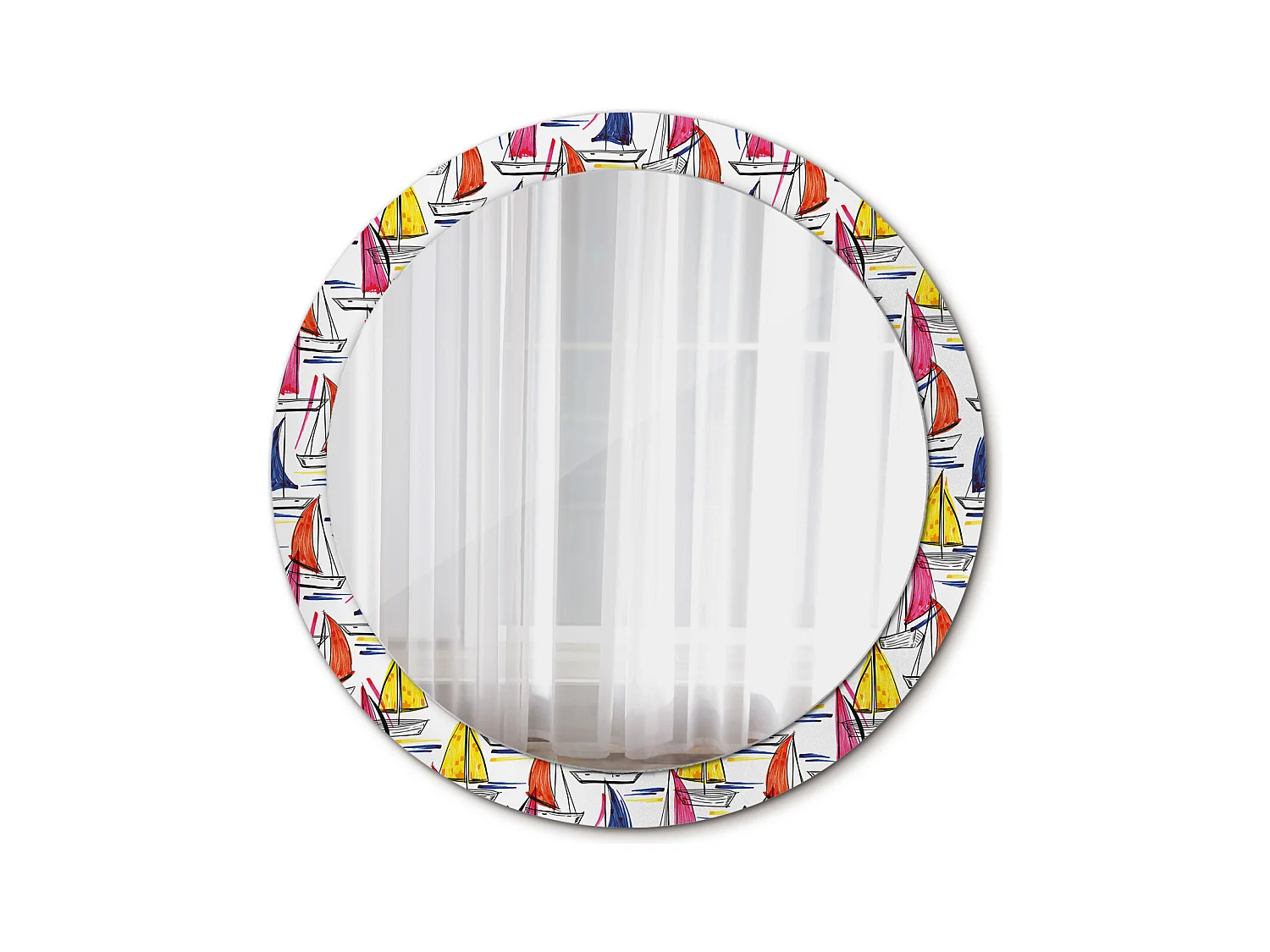 Decoratieve ronde spiegel - Kleurrijke boten - 90 cm