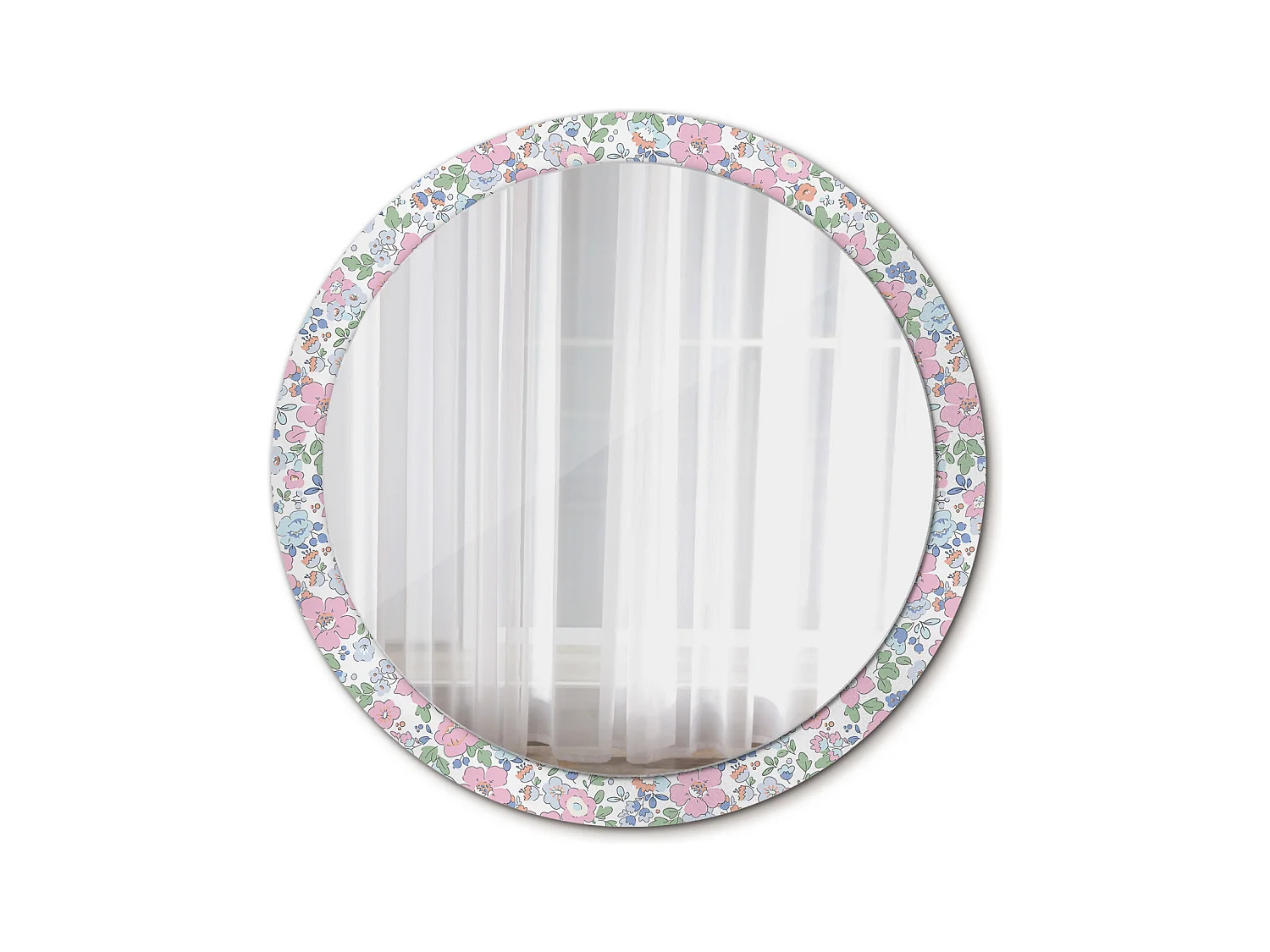 Miroir rond décoratif - Fleurs colorées - 100 cm