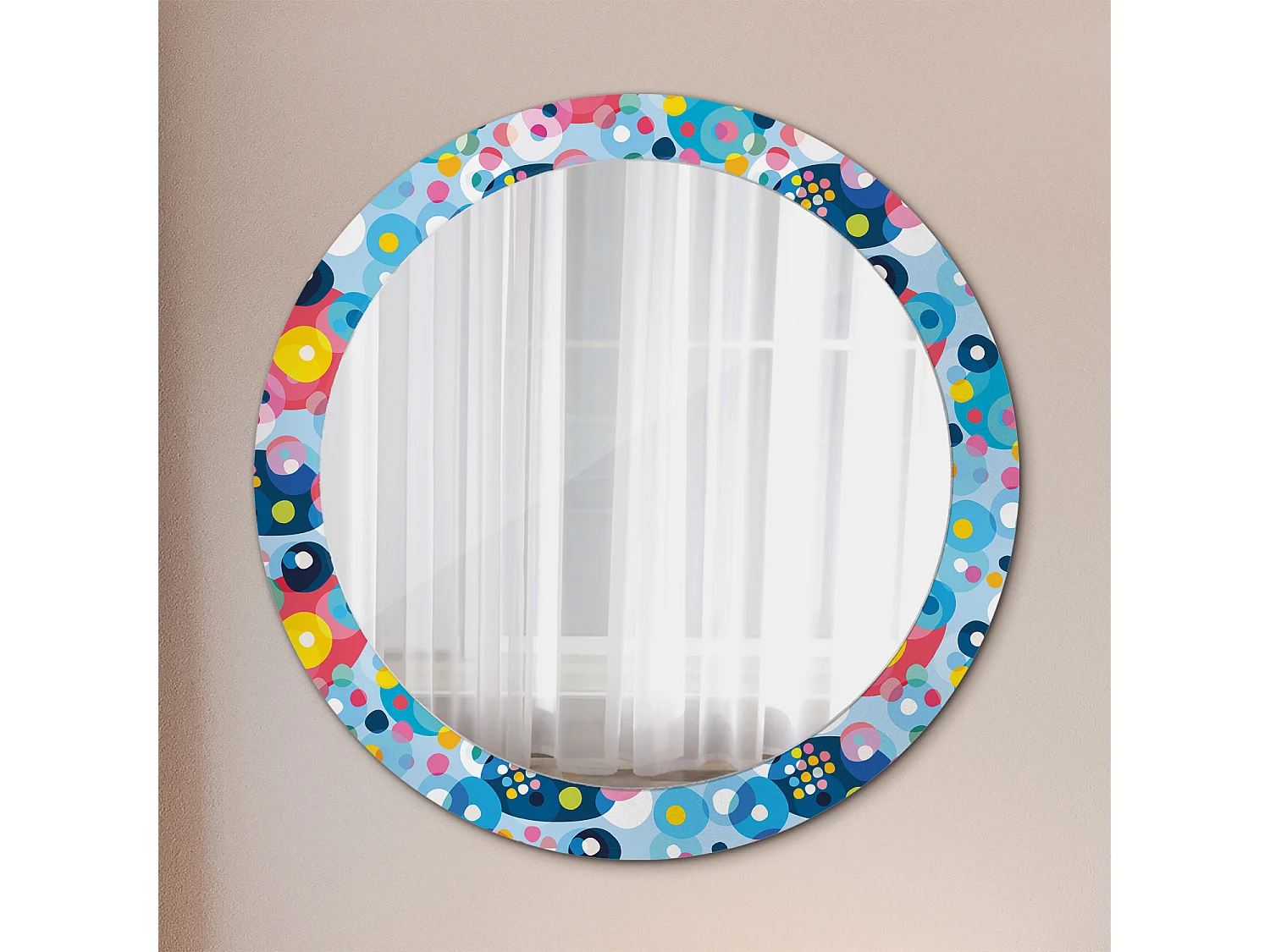 Miroir rond décoratif - Cercles colorés - 80 cm