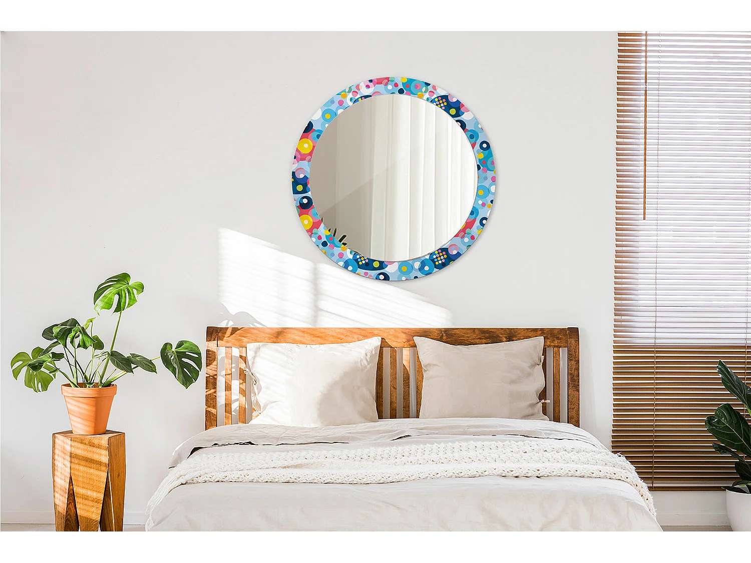 Miroir rond décoratif - Cercles colorés - 80 cm