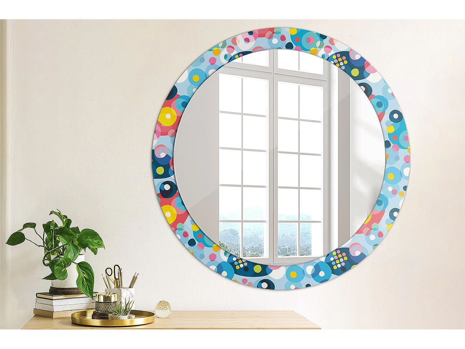 Miroir rond décoratif - Cercles colorés - 80 cm