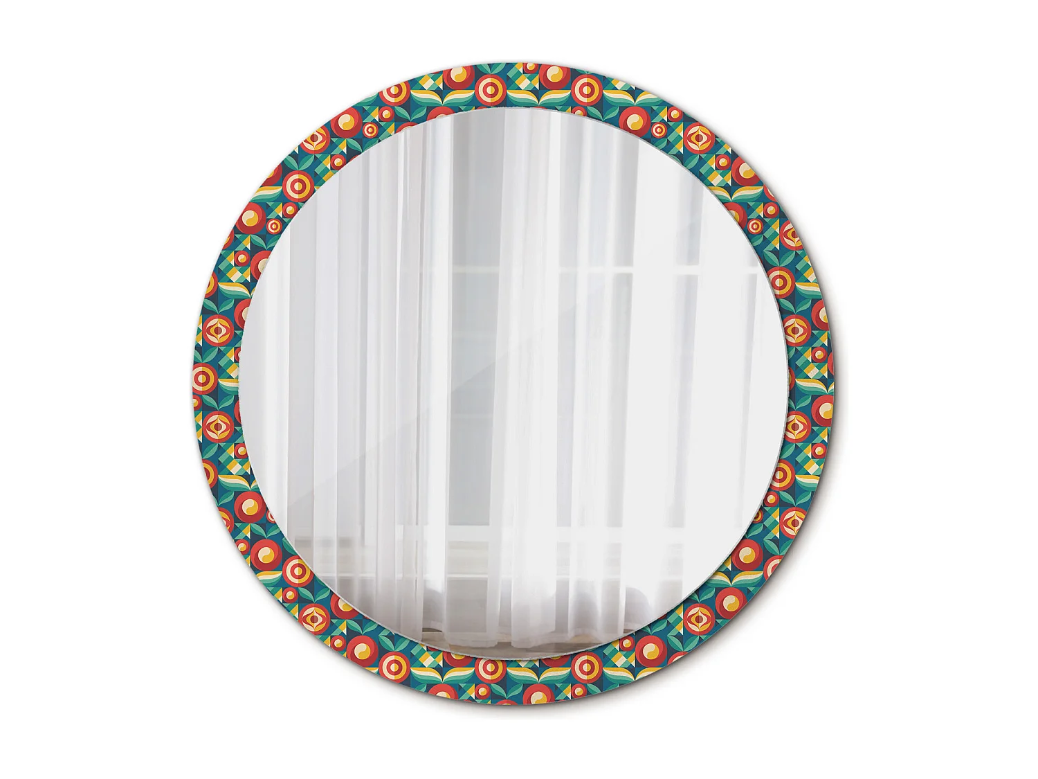 Ronde Decoratieve Spiegel - Geometrische Vruchten en Bladeren - 100 cm