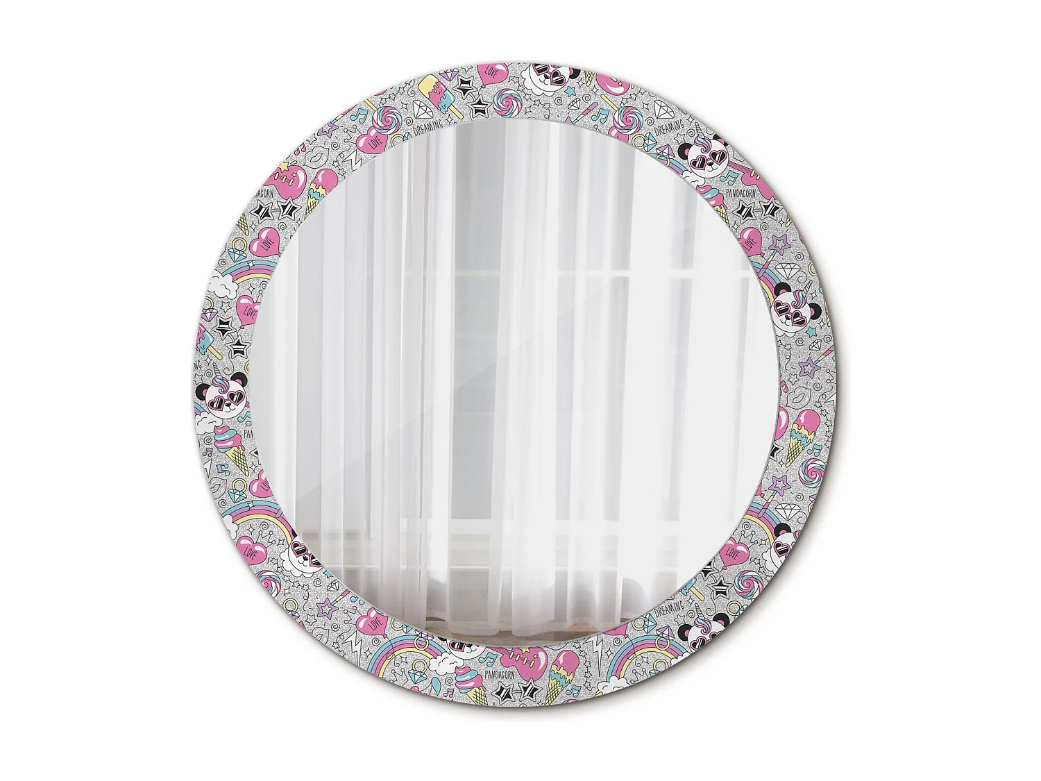 Ronde decoratieve spiegel - Eenhoorn Panda - 80 cm