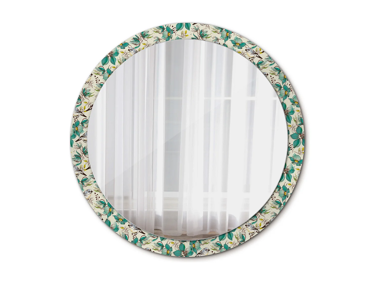 Decoratieve ronde spiegel - bloemen en vogels - 100 cm
