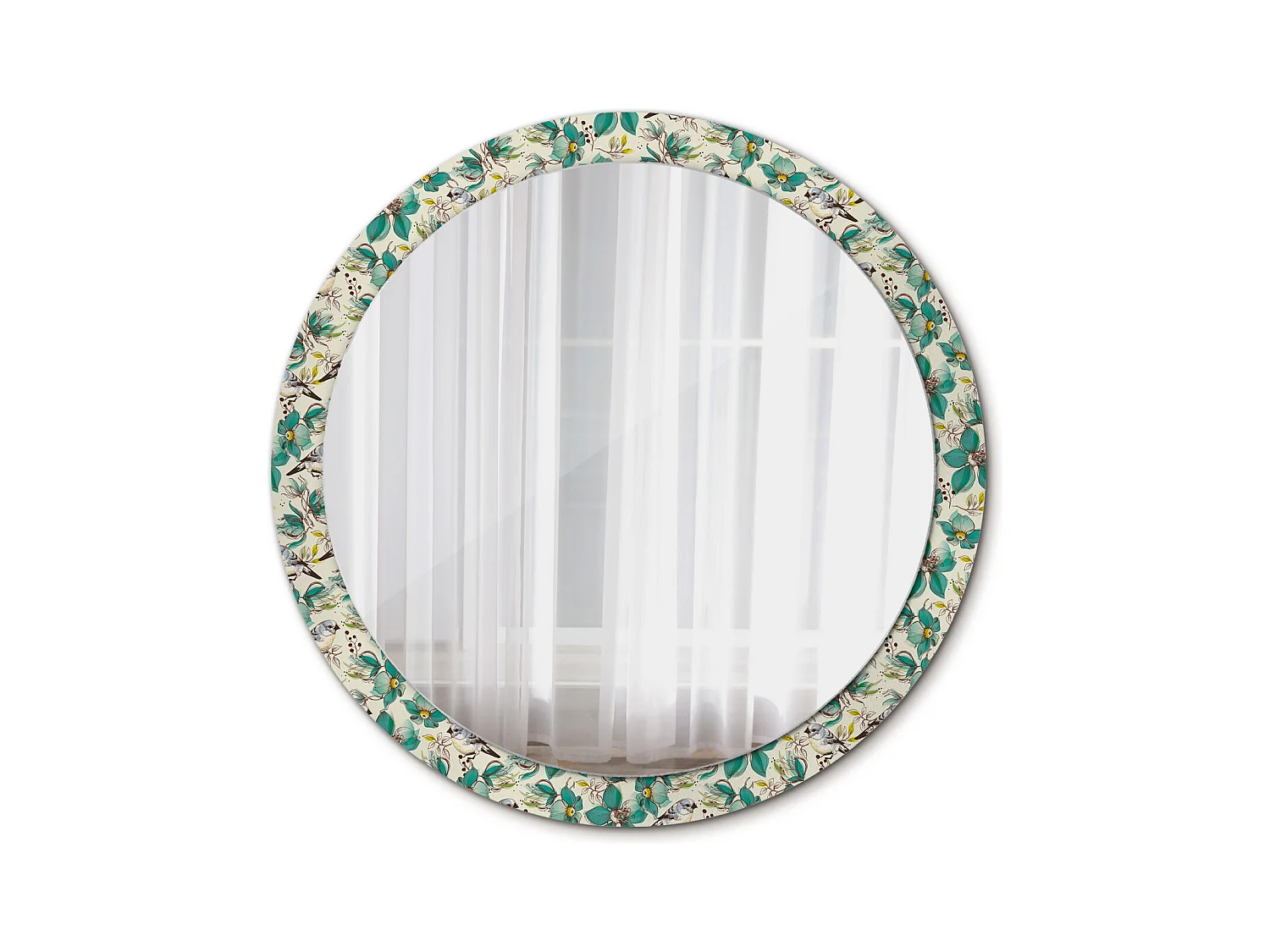 Miroir rond décoratif - Fleurs et oiseaux - 100 cm
