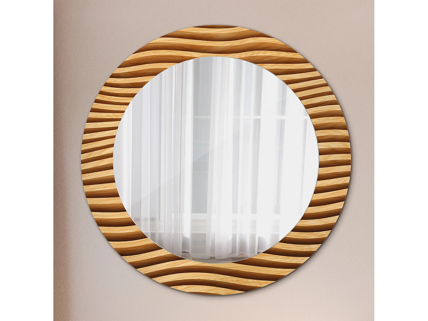 Dekorativer runder Spiegel - Holzwelle - 60 cm