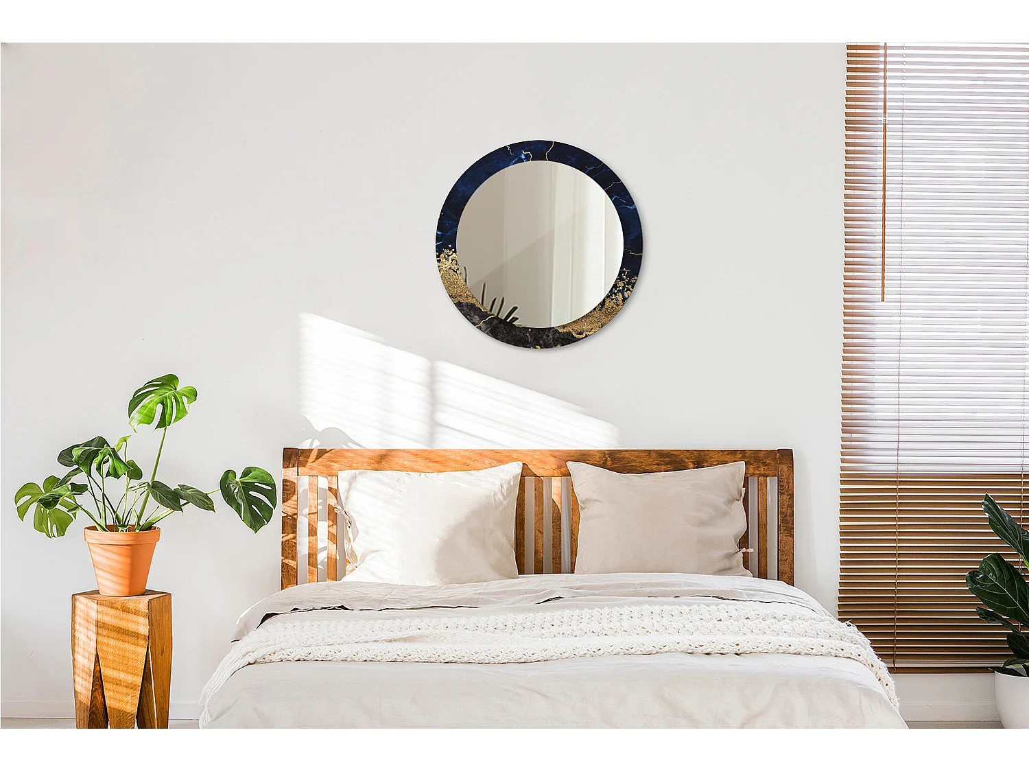 Miroir rond décoratif - Marbre bleu - 70 cm