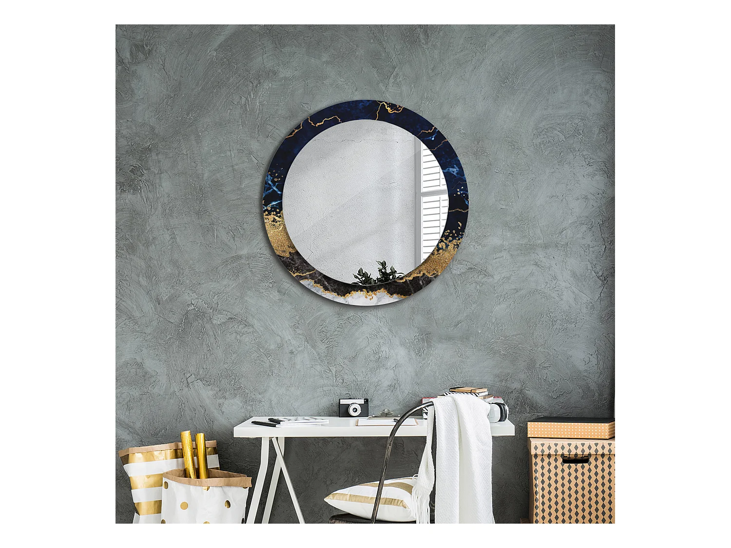 Miroir rond décoratif - Marbre bleu - 70 cm