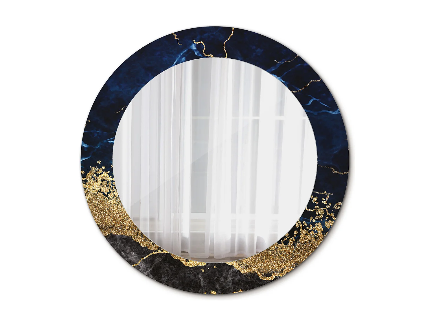 Miroir rond décoratif - Marbre bleu - 70 cm