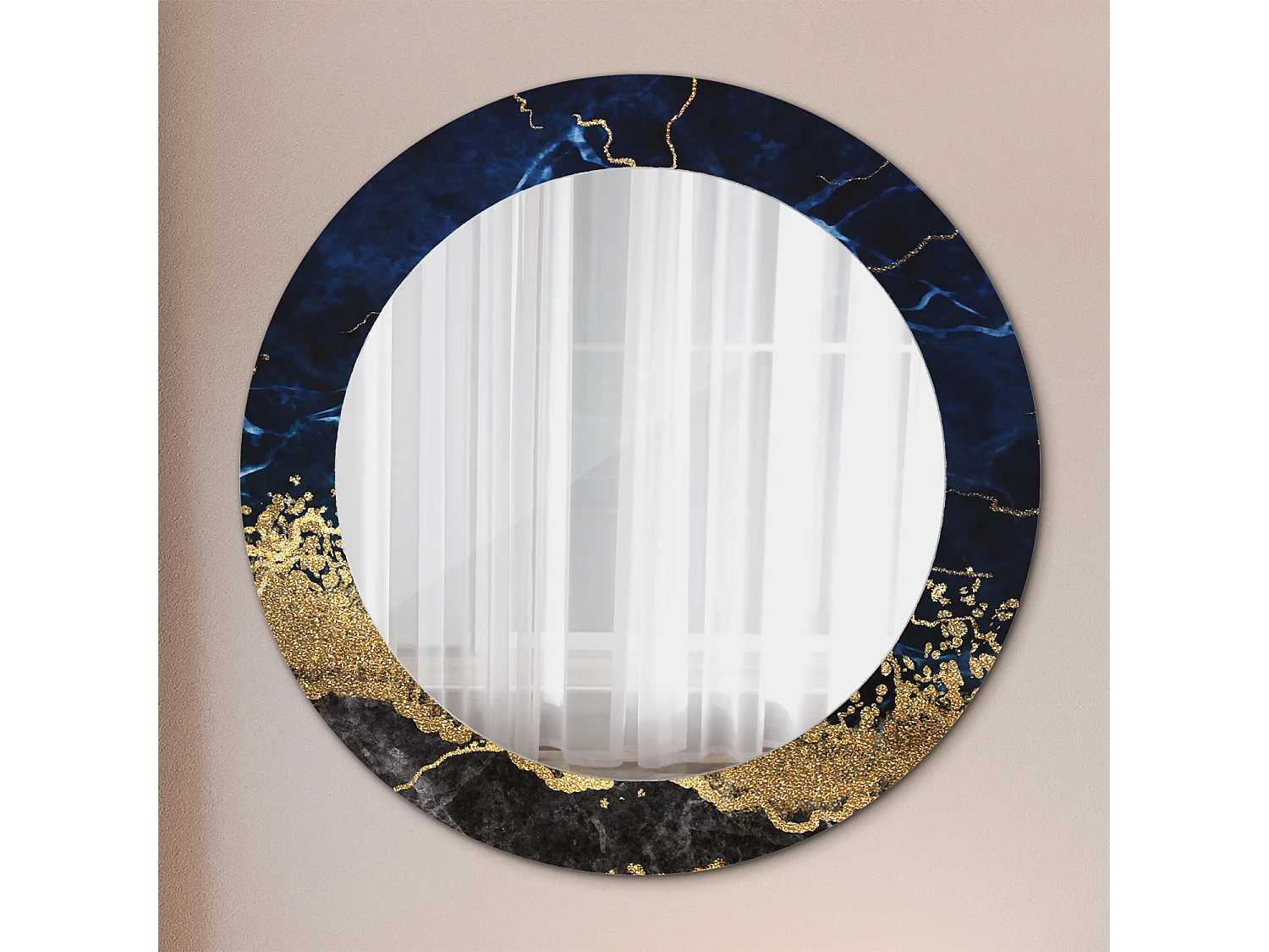 Miroir rond décoratif - Marbre bleu - 70 cm