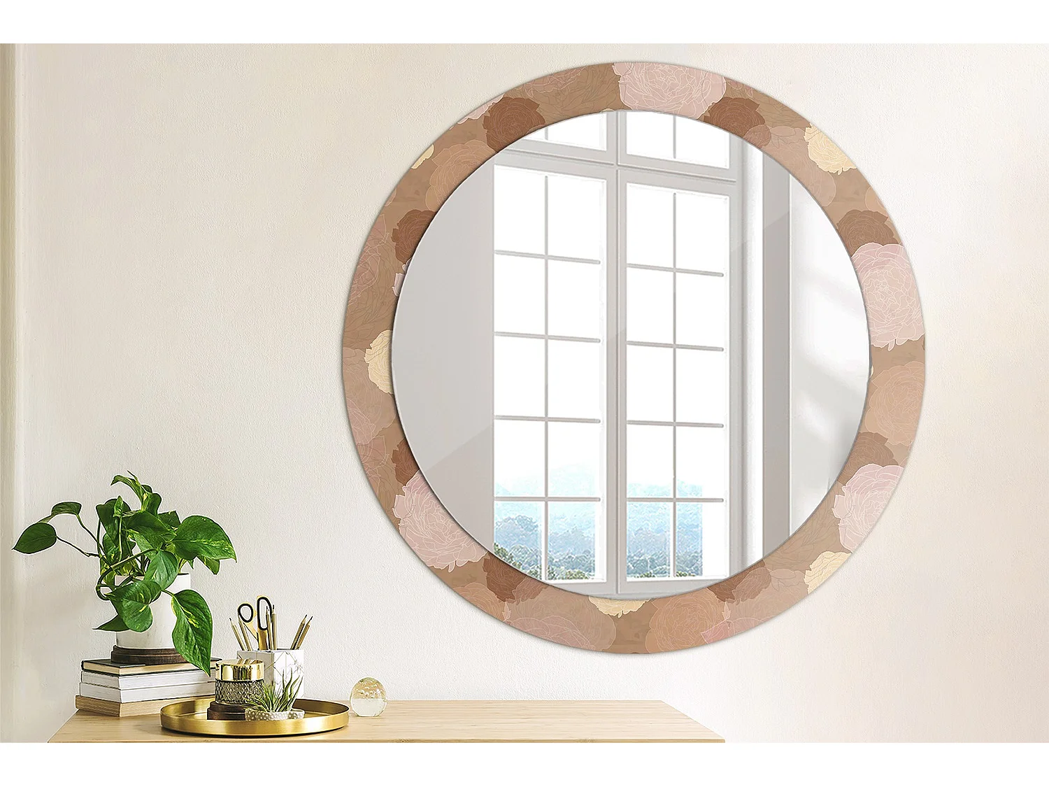 Ronde decoratieve spiegel - rozencompositie - 80 cm