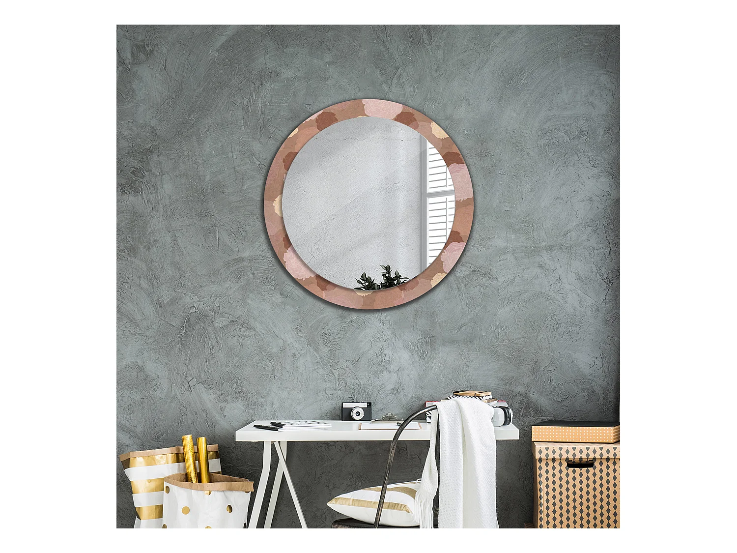 Miroir rond décoratif - Composition Roses - 80 cm