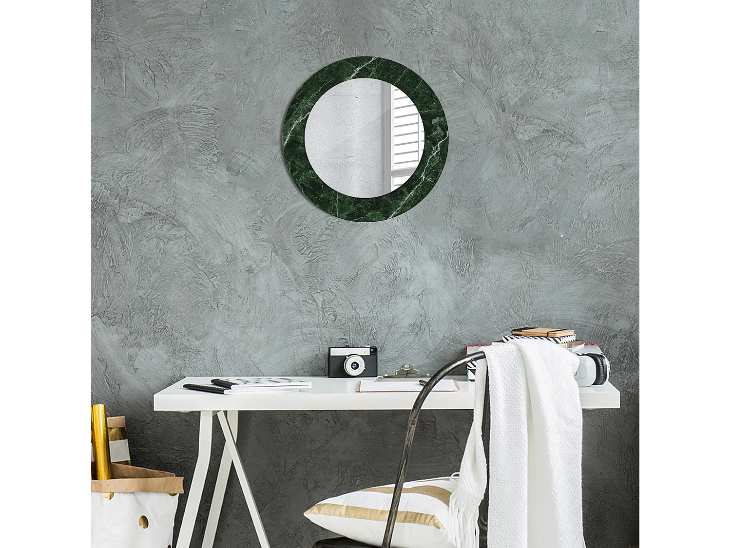 Miroir rond décoratif - Marbre vert - 50 cm