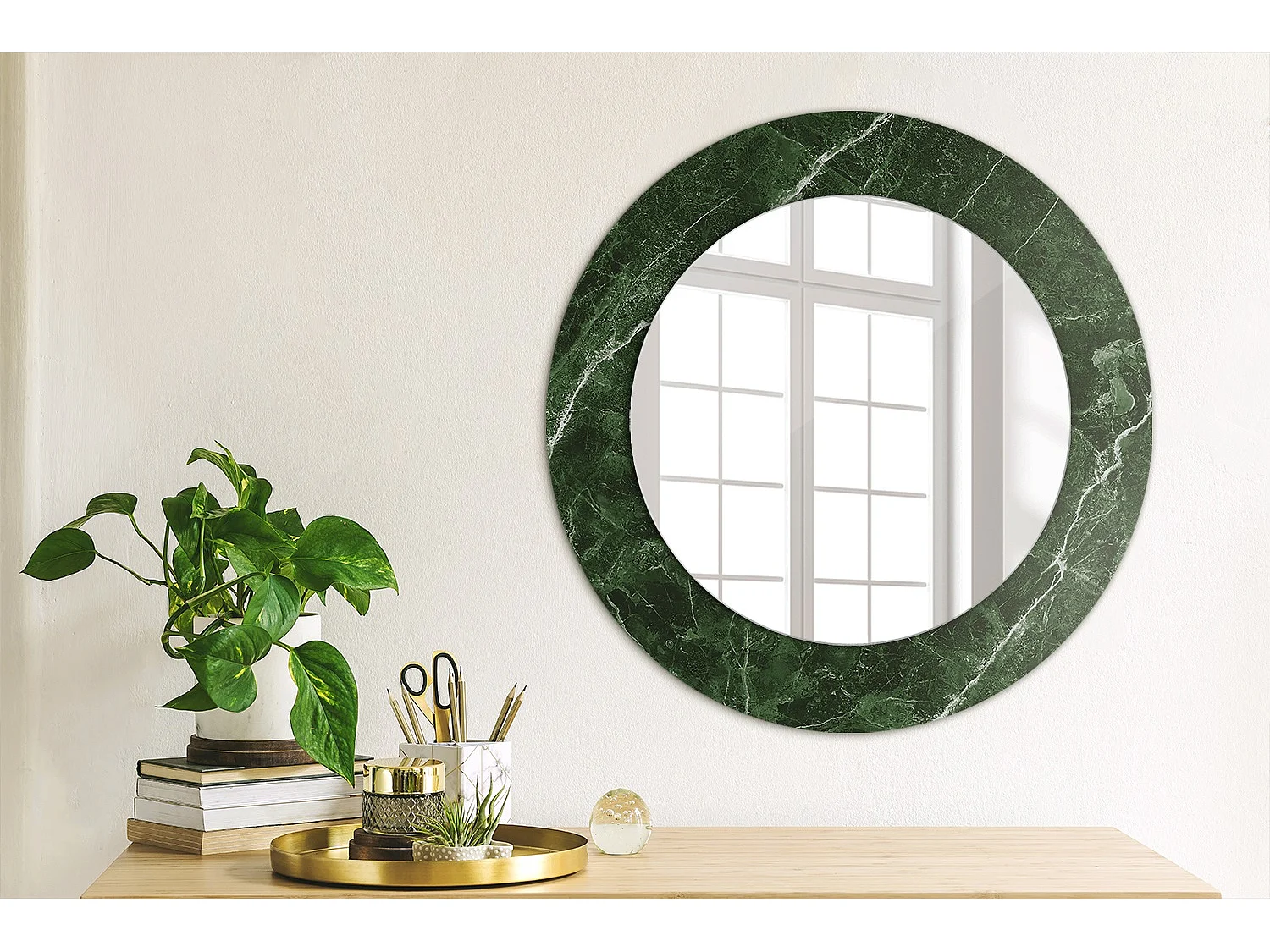 Miroir rond décoratif - Marbre vert - 50 cm