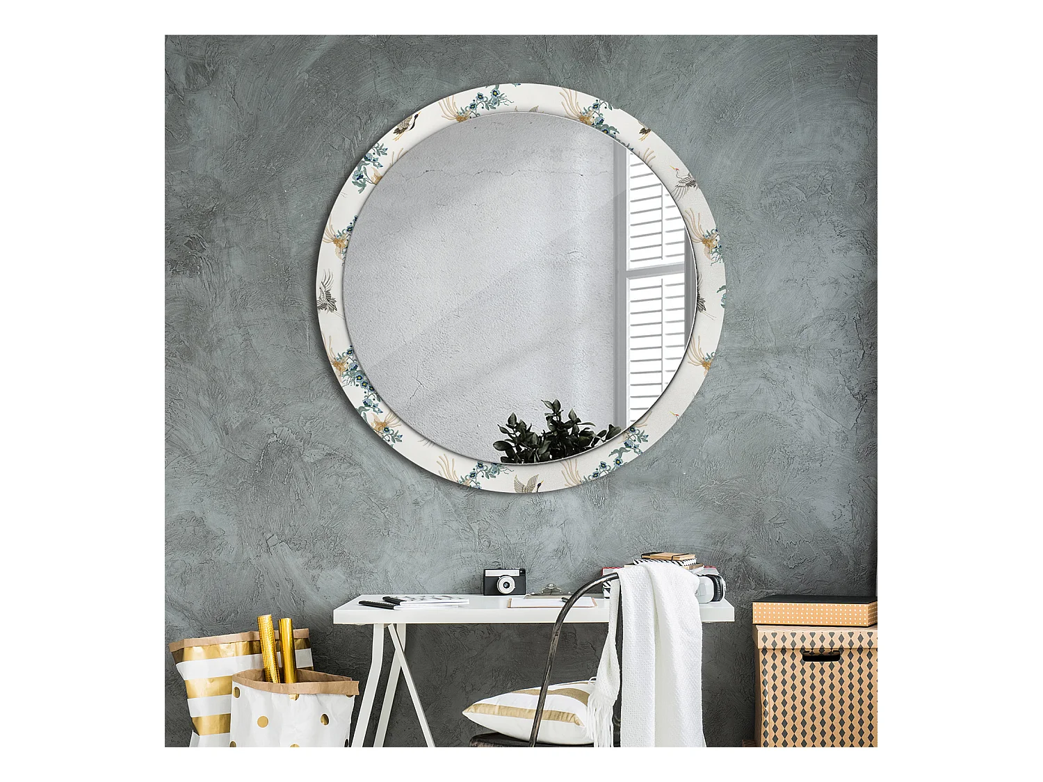 Miroir rond décoratif - Oiseaux chinois - 100 cm