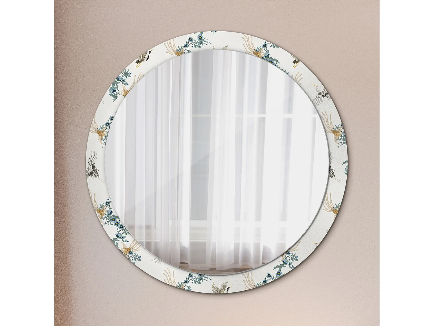 Decoratieve ronde spiegel - Chinese vogels - 100 cm