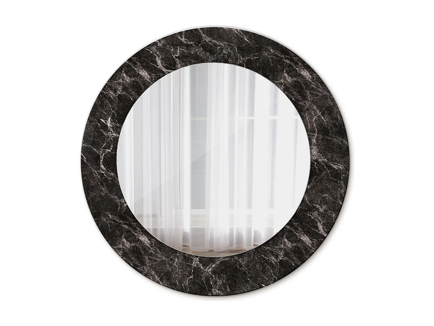 Runder dekorativer Spiegel - Schwarzer Marmor - 50 cm