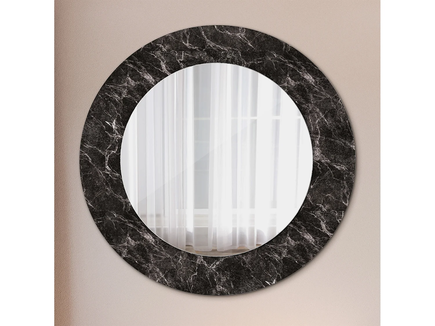 Runder dekorativer Spiegel - Schwarzer Marmor - 50 cm