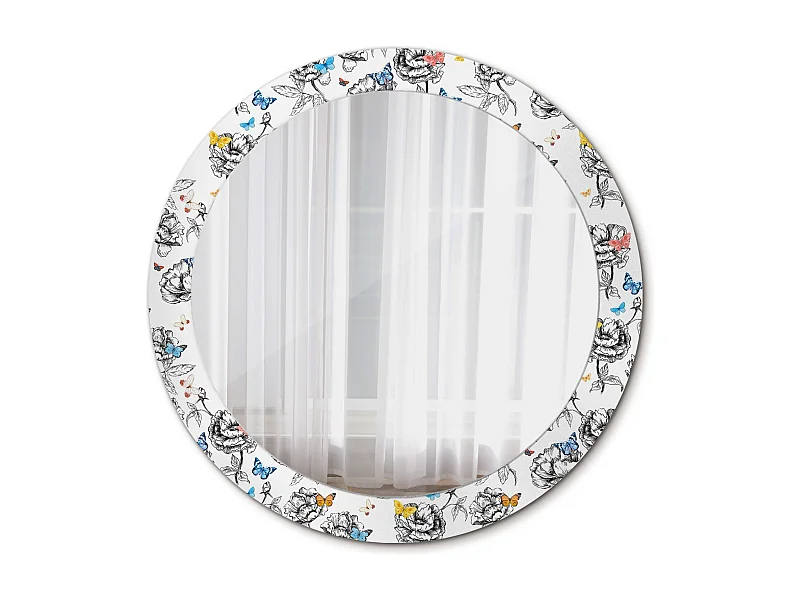Miroir rond décoratif - Papillons colorés - 80 cm