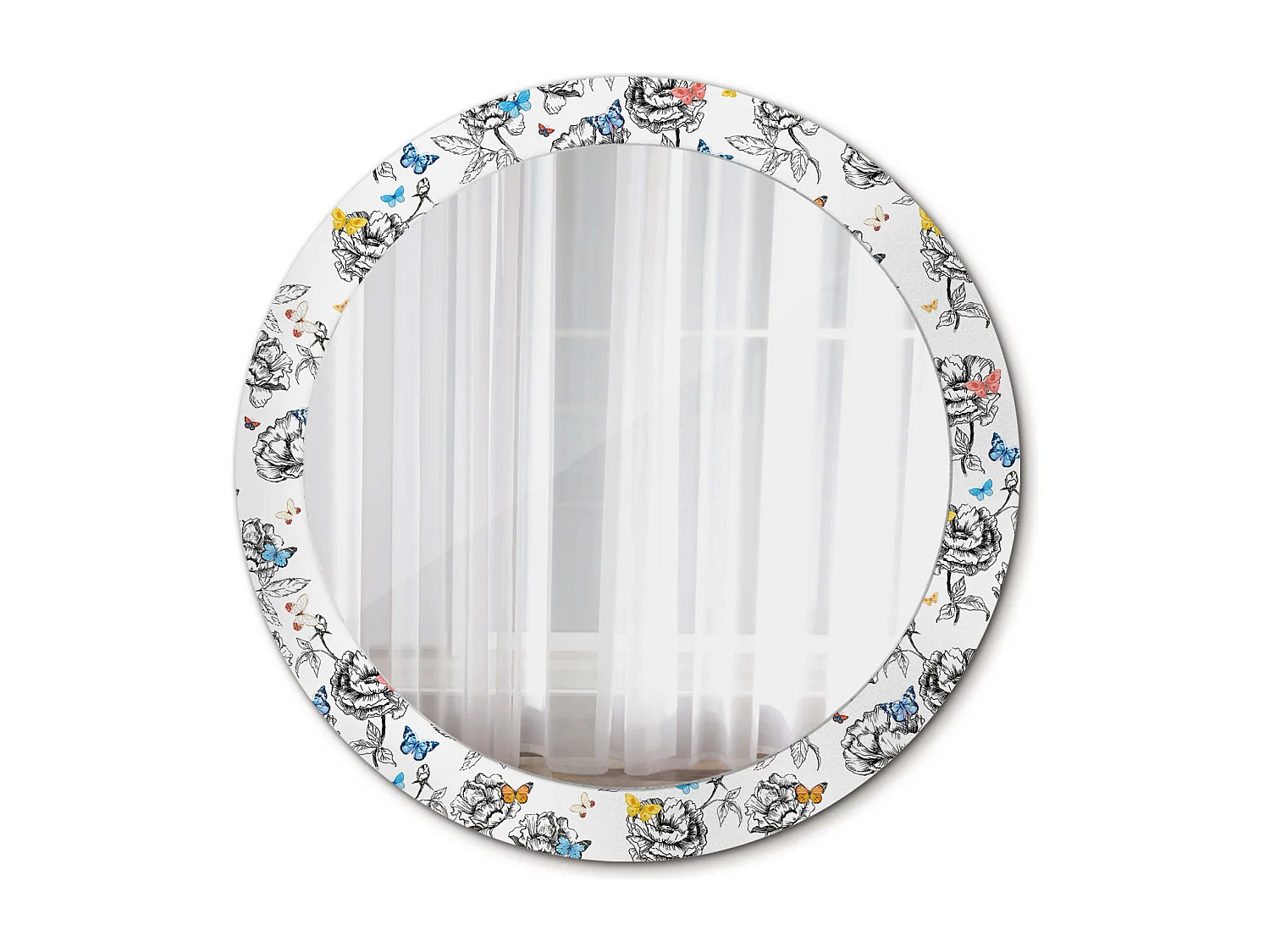 Decoratieve ronde spiegel - Kleurrijke vlinders - 80 cm