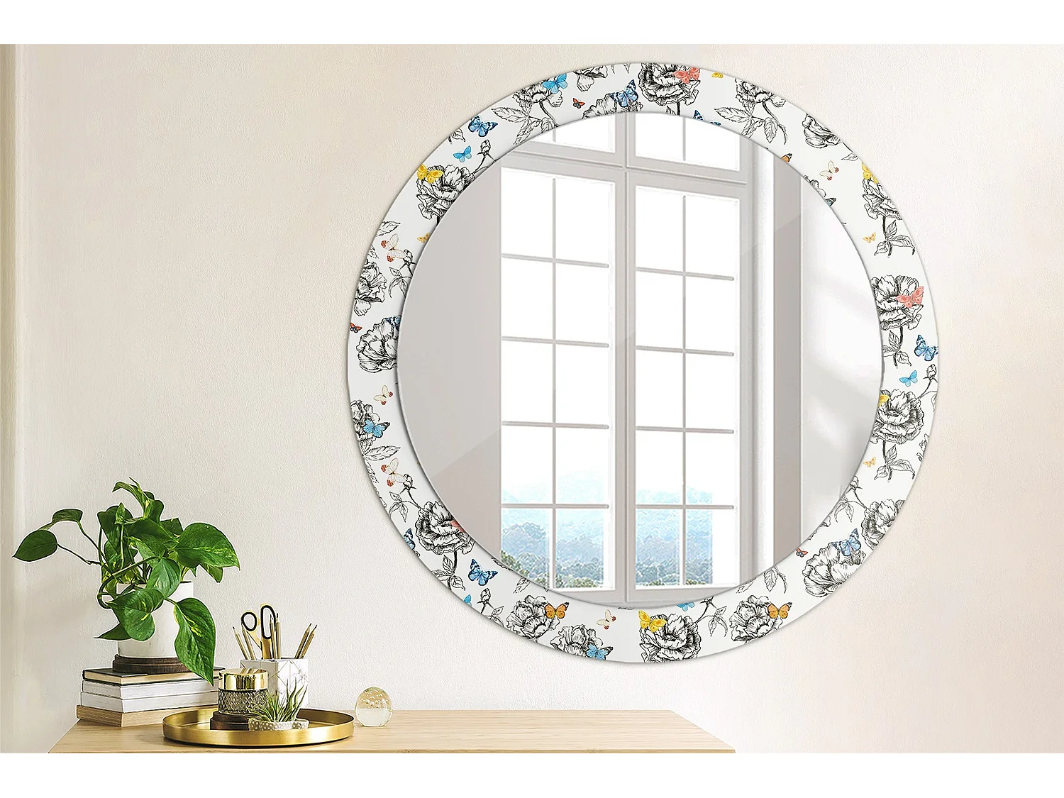 Decoratieve ronde spiegel - Kleurrijke vlinders - 80 cm
