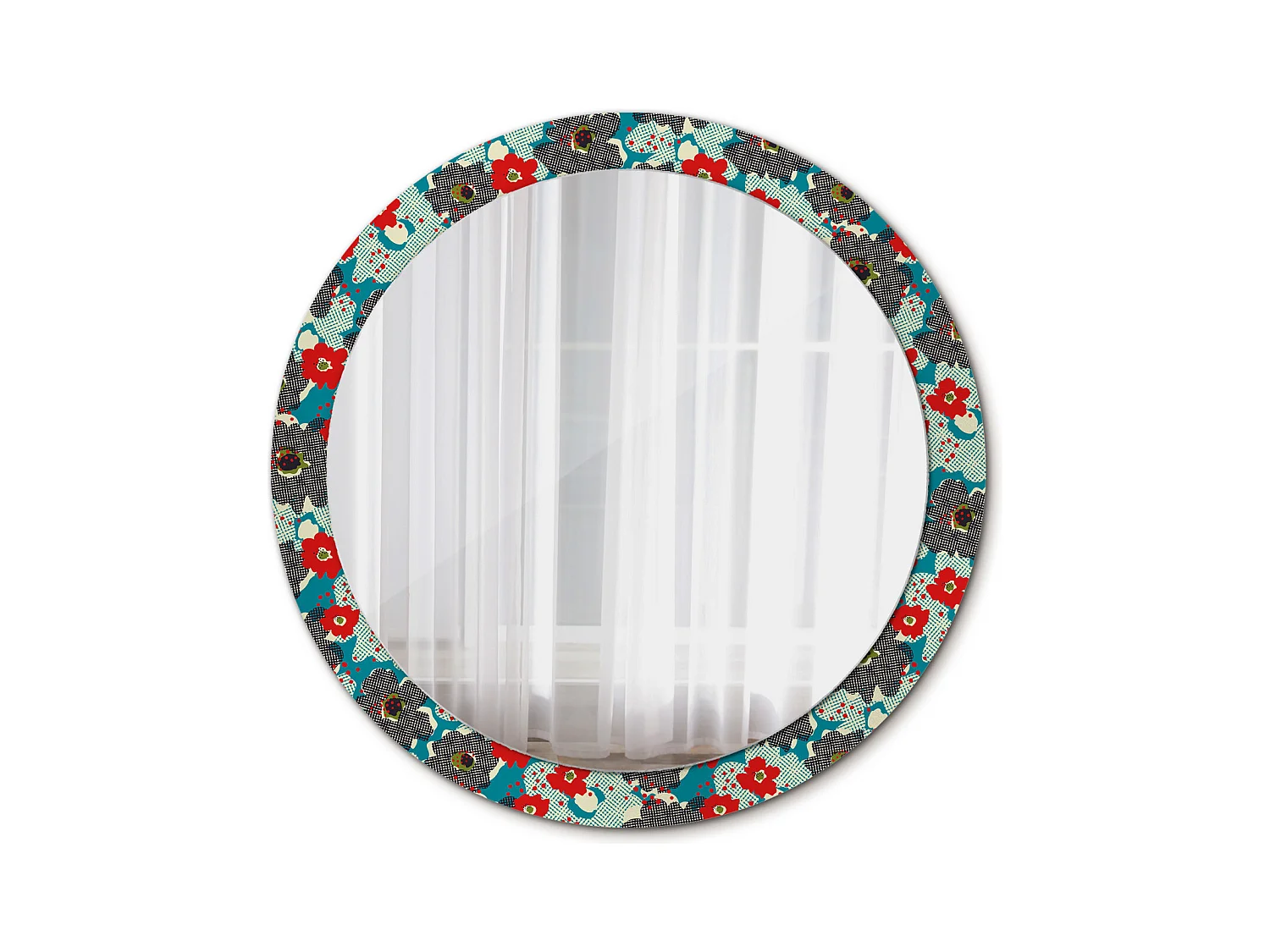 Miroir rond décoratif - Motif fleurs rétro - 90 cm