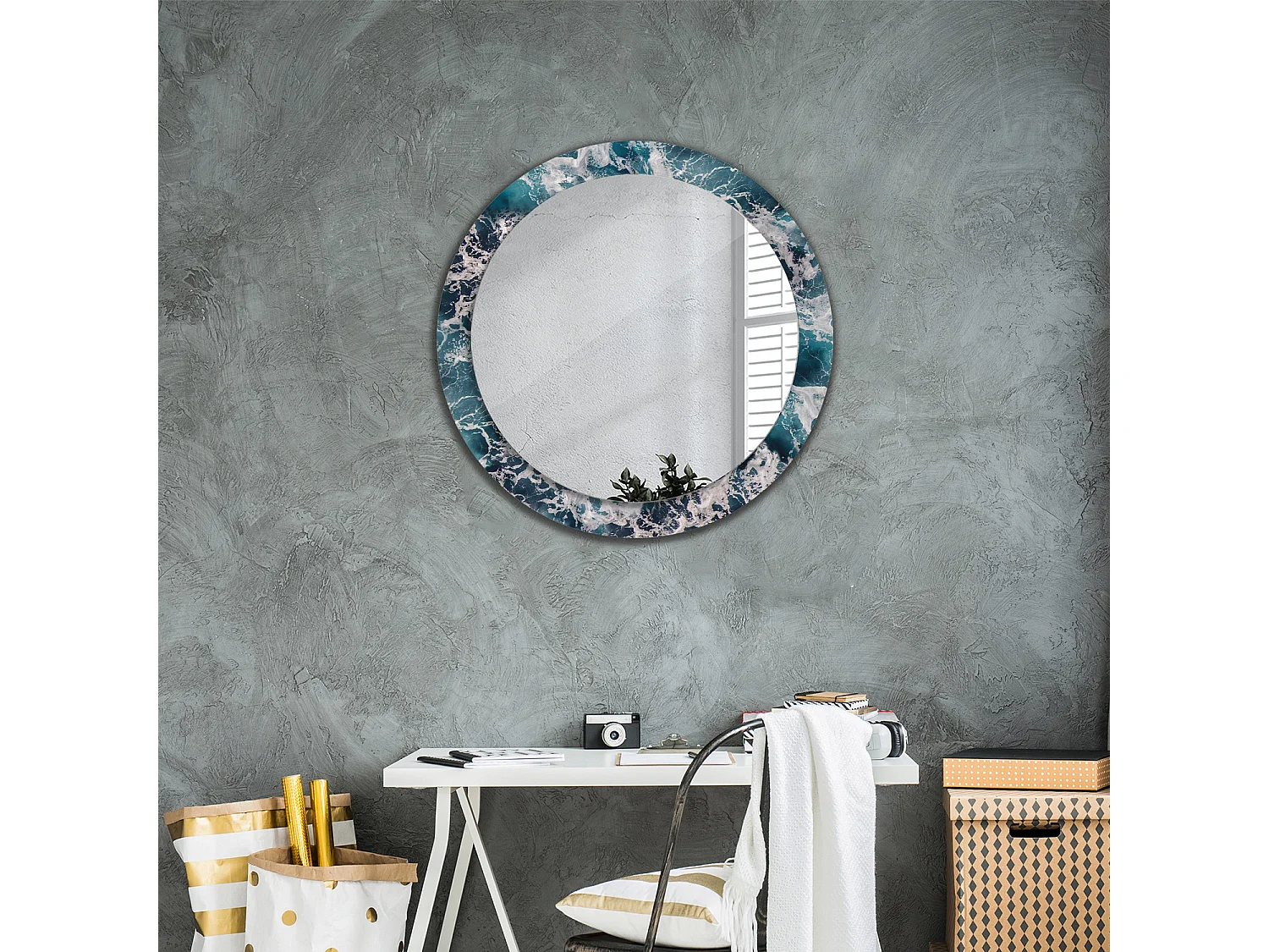 Miroir rond décoratif - Mer agitée - 80 cm
