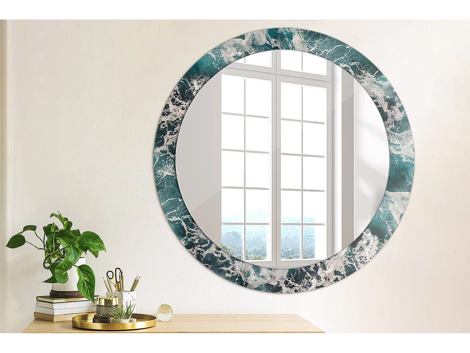 Miroir rond décoratif - Mer agitée - 80 cm