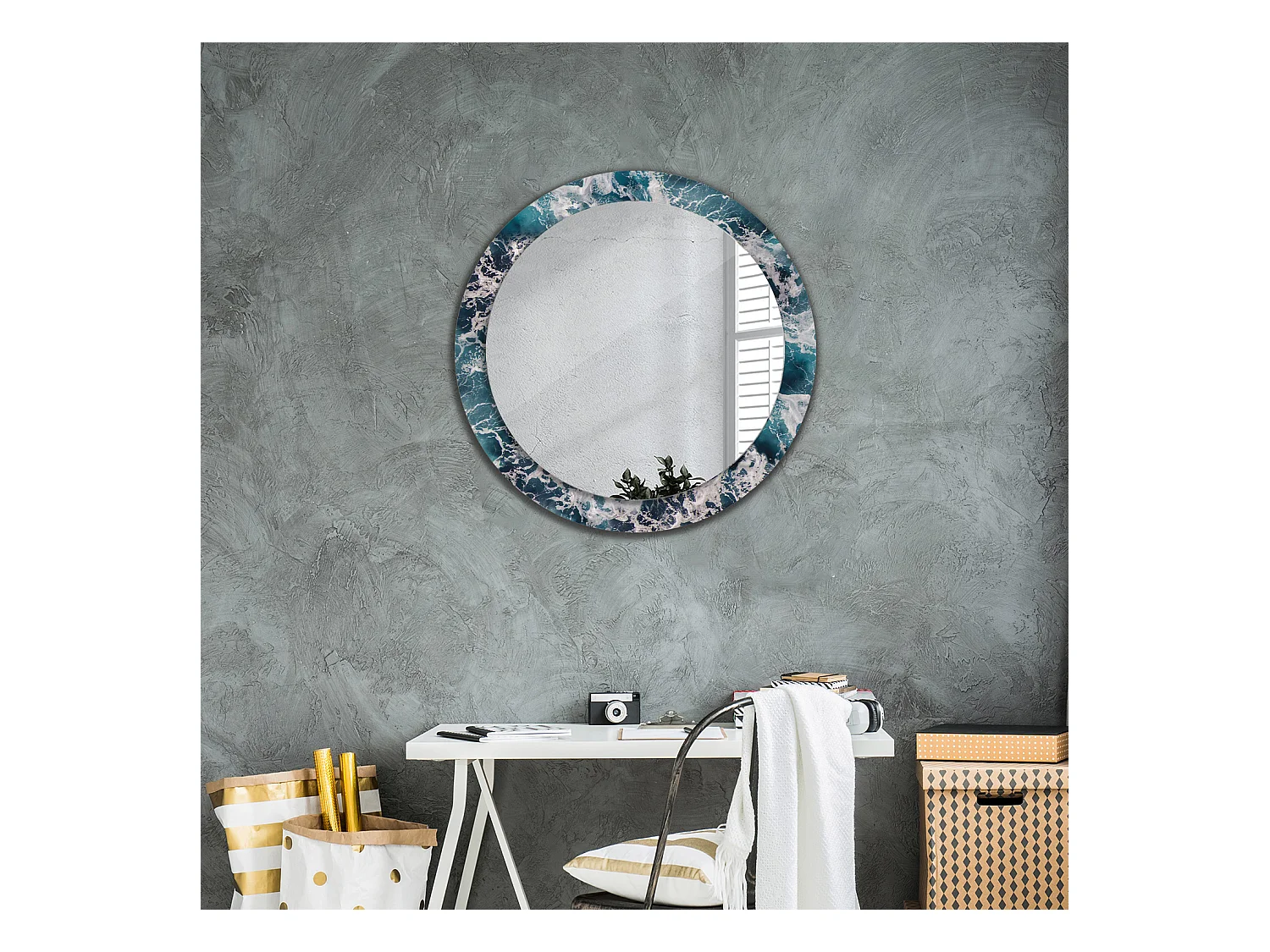 Miroir rond décoratif - Mer agitée - 80 cm