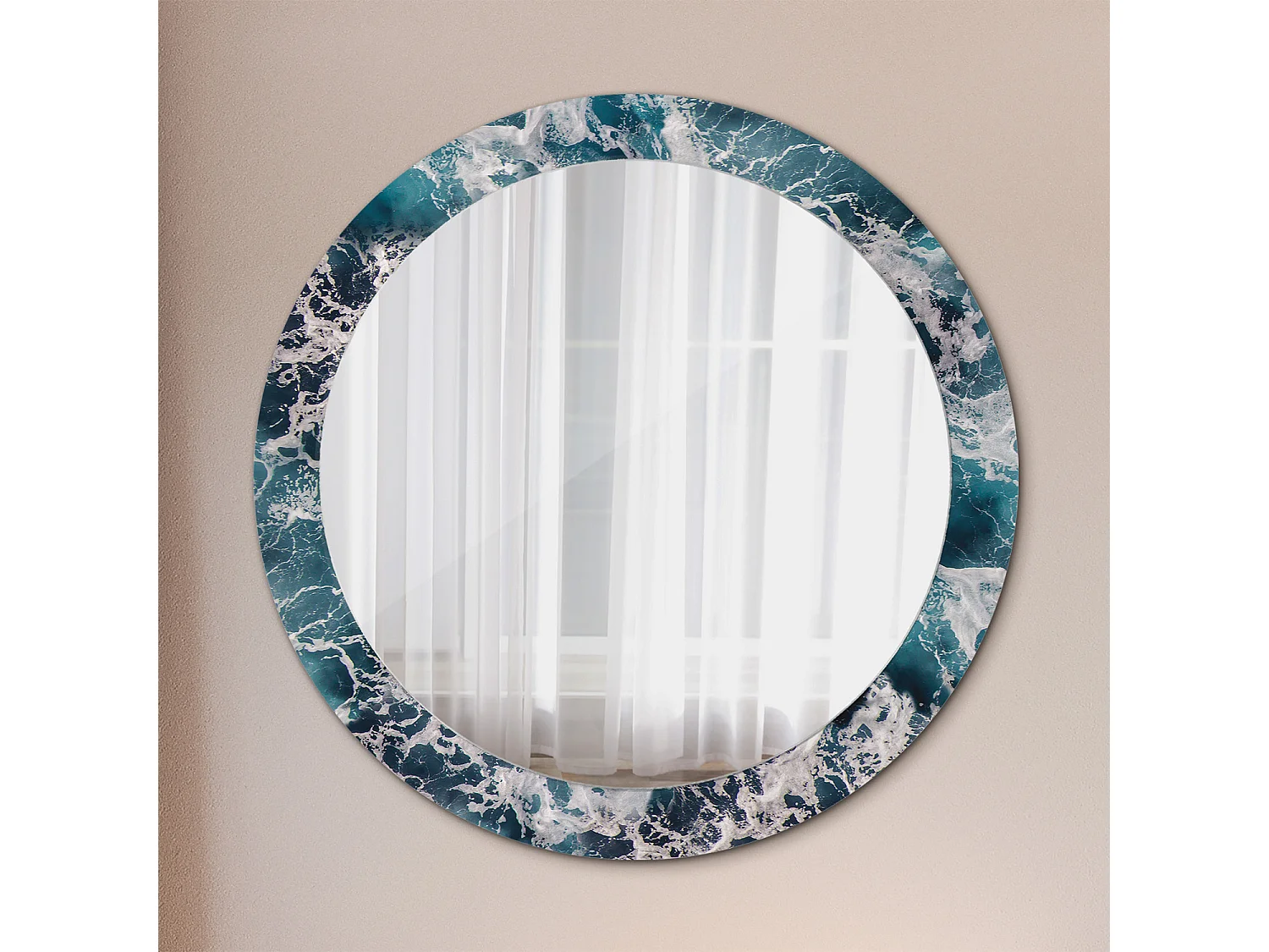 Miroir rond décoratif - Mer agitée - 80 cm